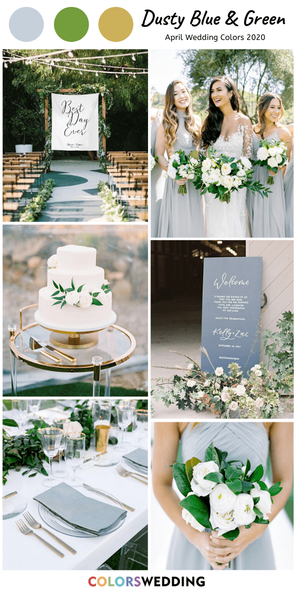 april wedding color combos 2020: Dusty Blue + Green