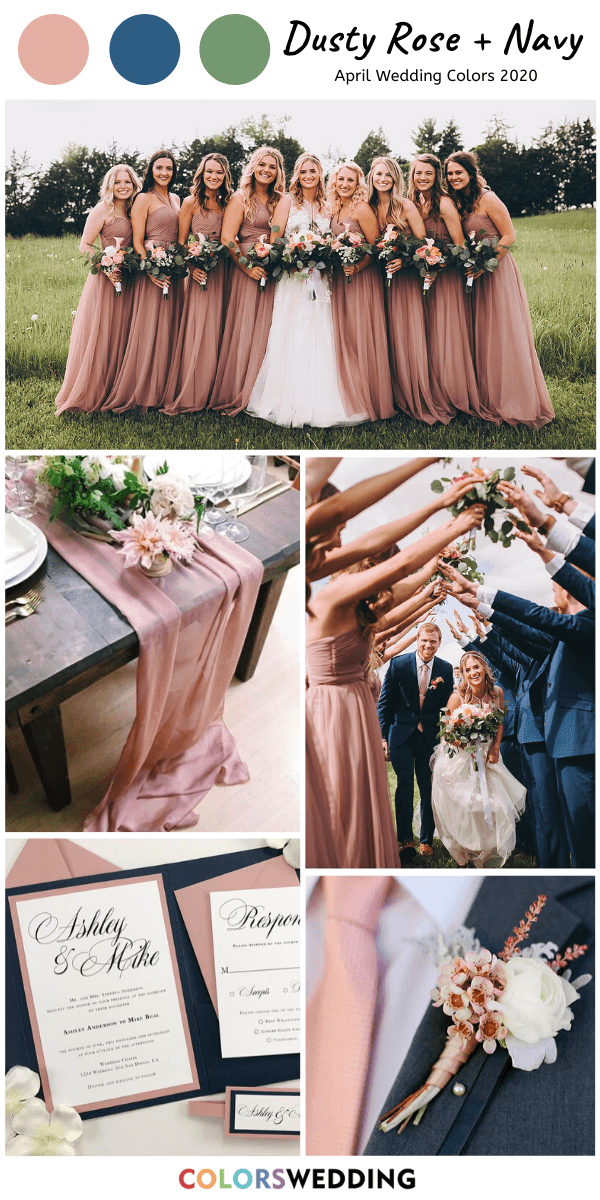 april wedding color combos 2020: Dusty Rose + Navy