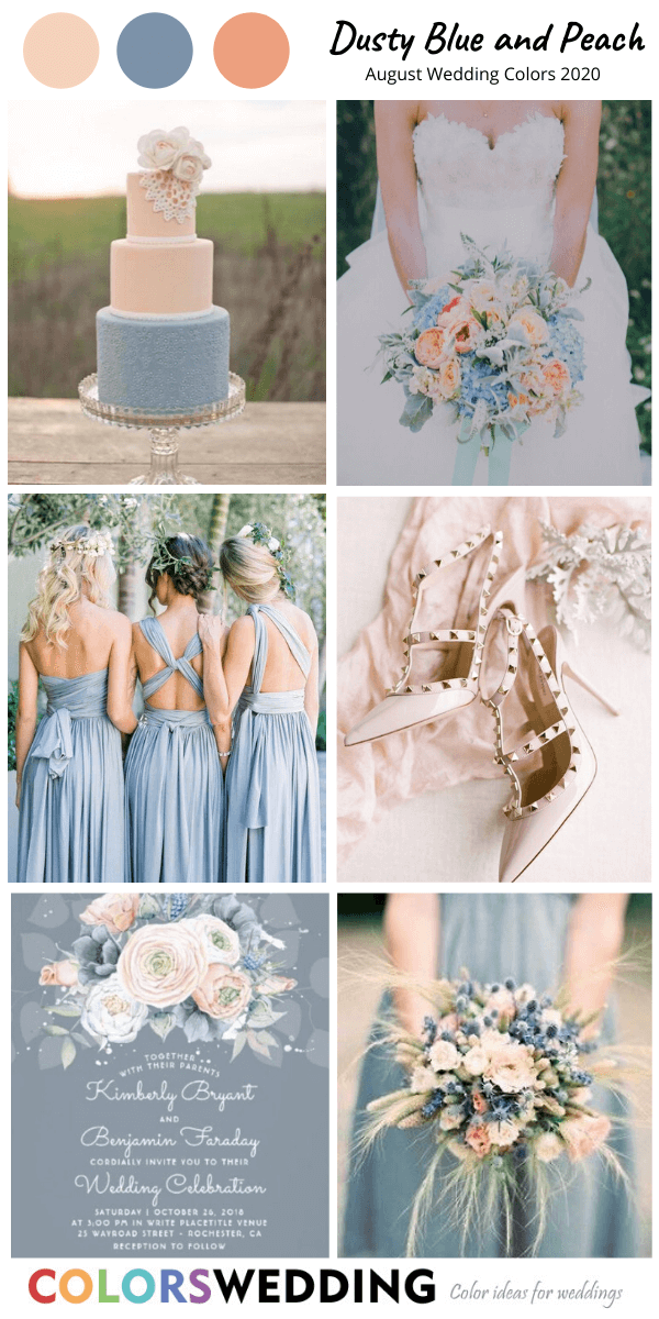 august wedding color 2020 dusty blue and peach