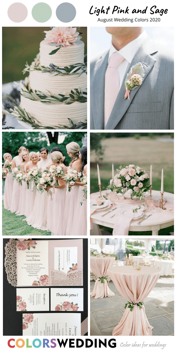 august wedding color 2020 light pink and sage