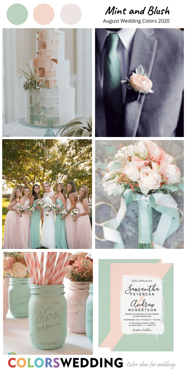august wedding color 2020 mint and blush
