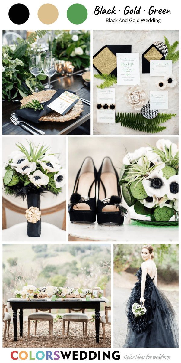 black and gold wedding black gold green