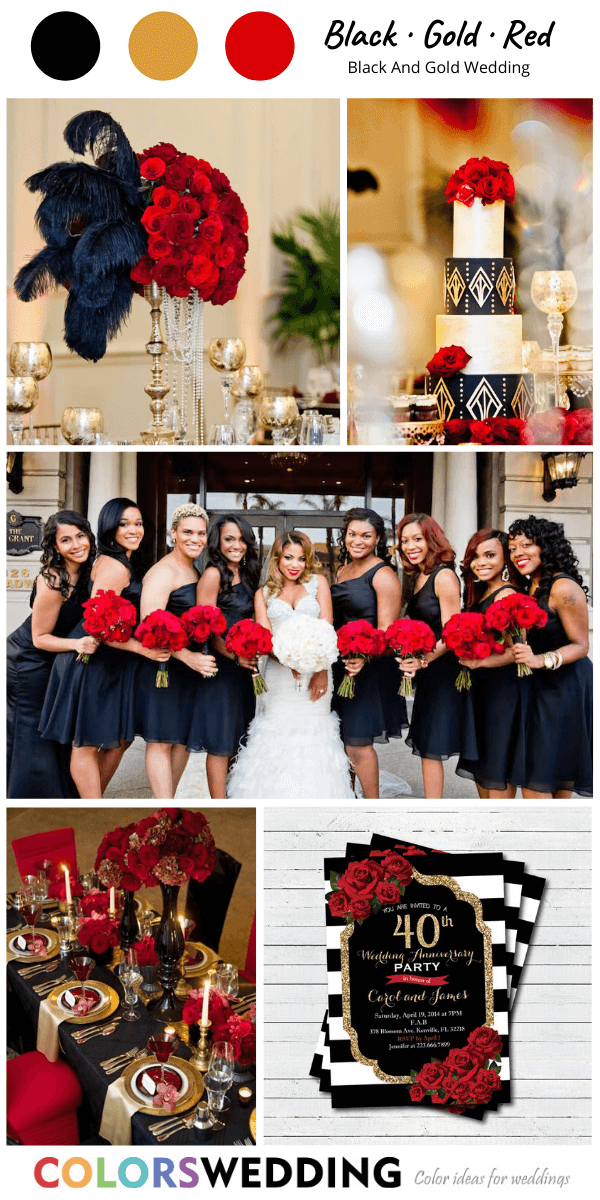 black and gold wedding black gold red