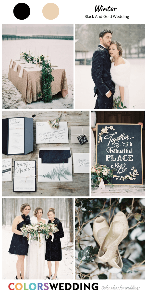 black and gold wedding winter