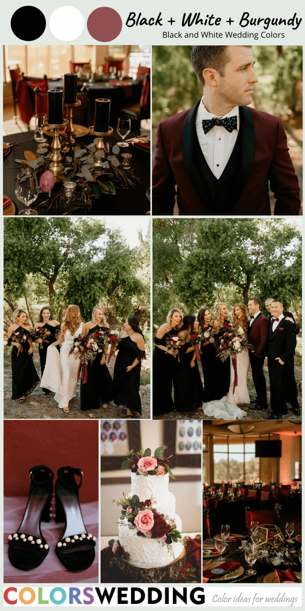 Perfect 8 Black and White Wedding Color Combos: Black + White + Burgundy