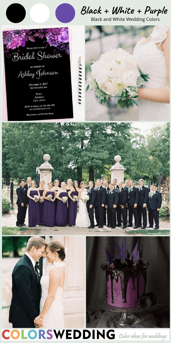Perfect 8 Black and White Wedding Color Combos: Black + White + Purple