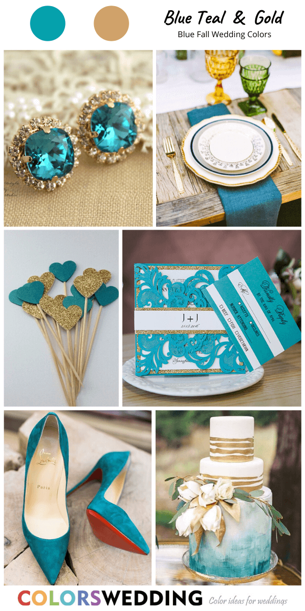 Top 8 blue fall wedding color ideas: Blue Teal + Gold