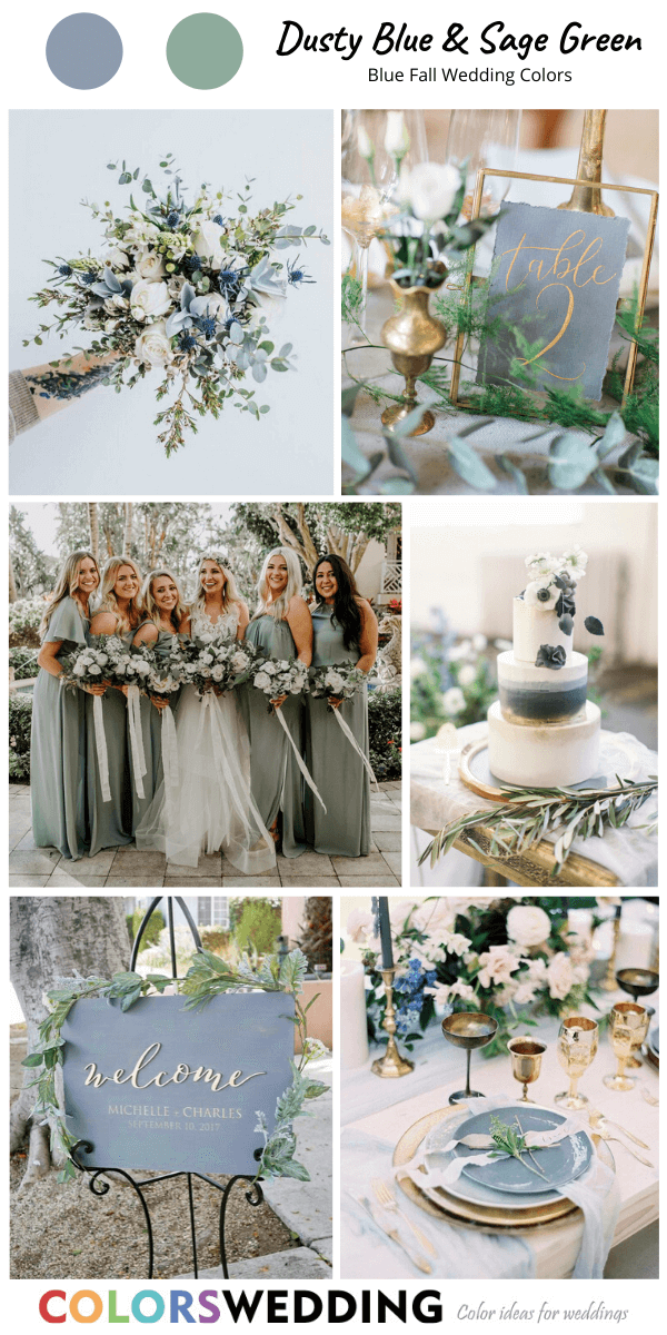 Top 8 blue fall wedding color ideas: Dusty Blue + Sage Green