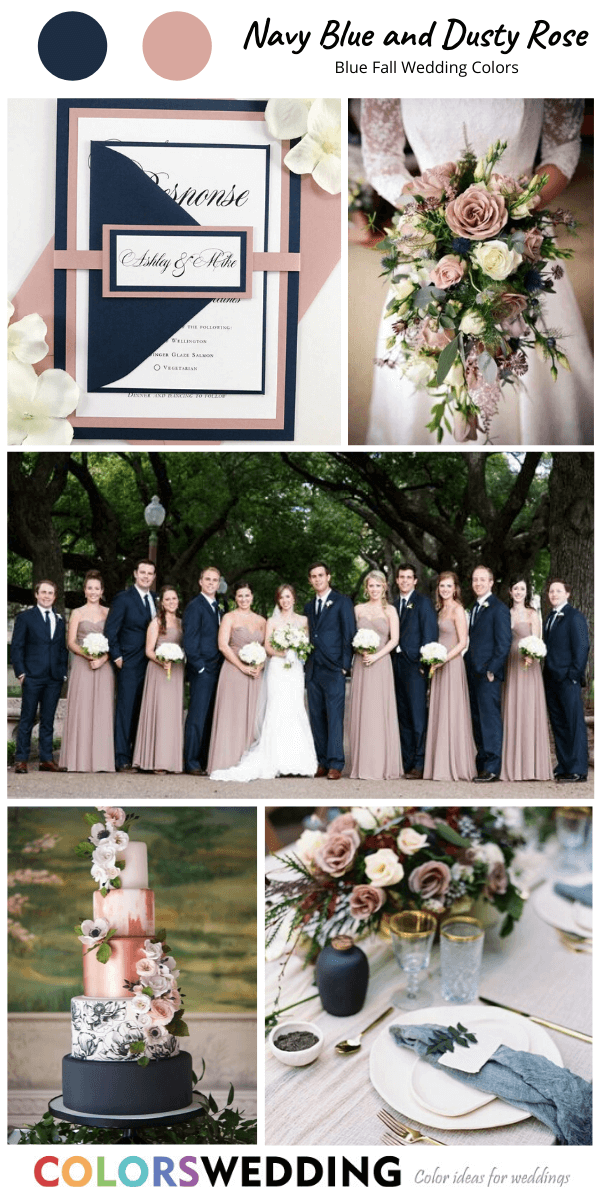 Top 8 blue fall wedding color ideas: Navy Blue + Dusty Rose