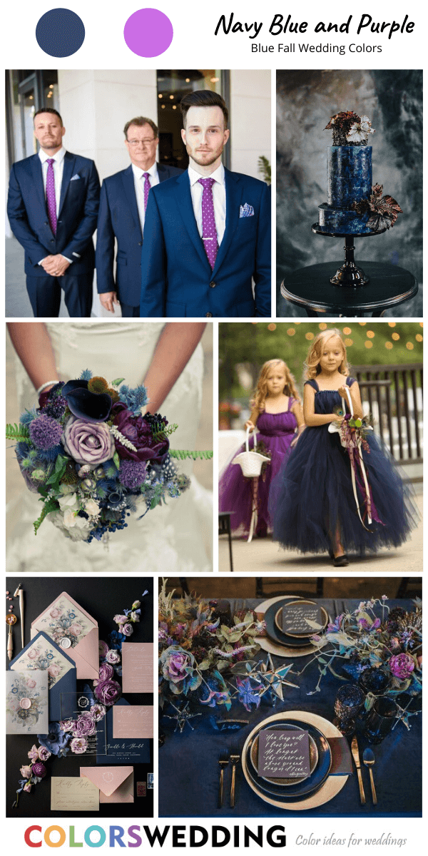 Top 8 blue fall wedding color ideas: Navy Blue + Purple