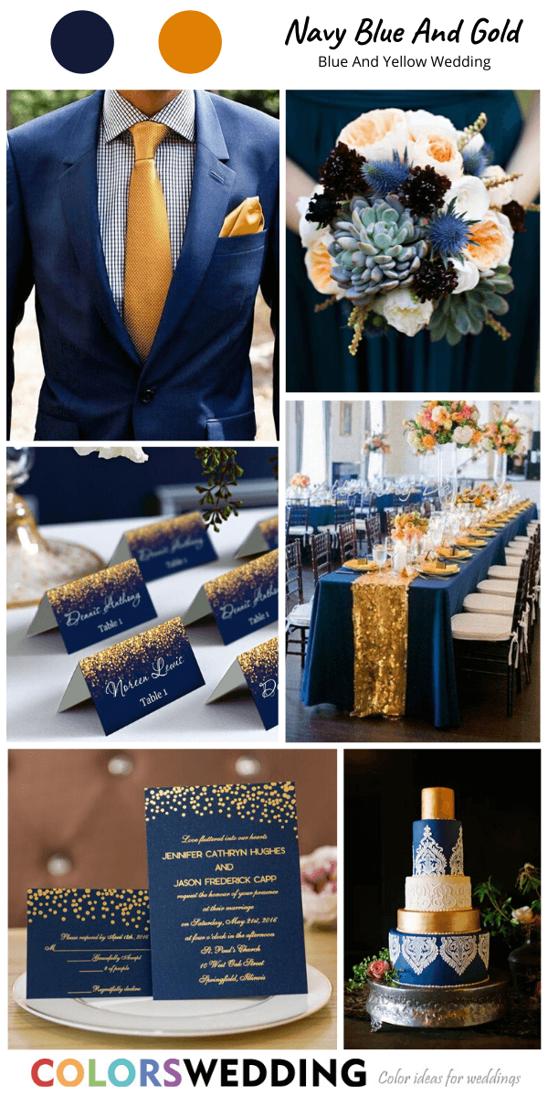 Top 8 Blue and Yellow Wedding Color Ideas: Navy Blue + Gold