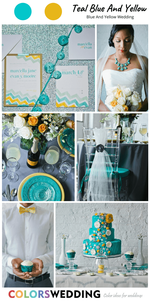 Top 8 Blue and Yellow Wedding Color Ideas: Teal Blue + Yellow