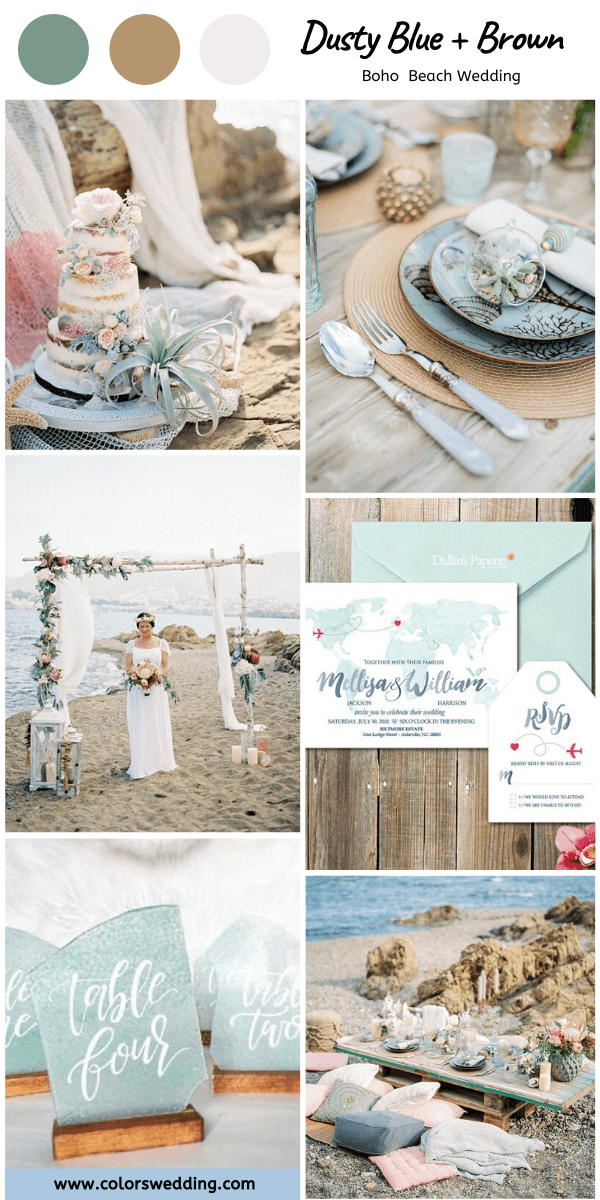 boho beach wedding dusty blue brown