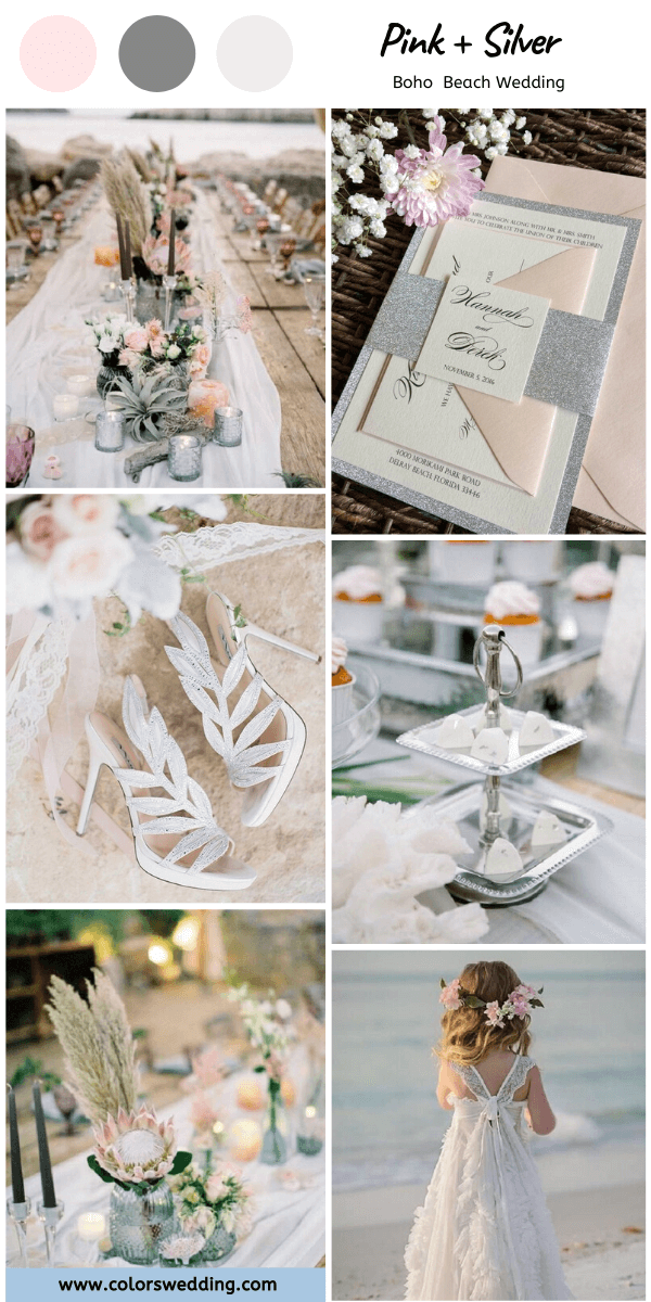 boho beach wedding pink silver