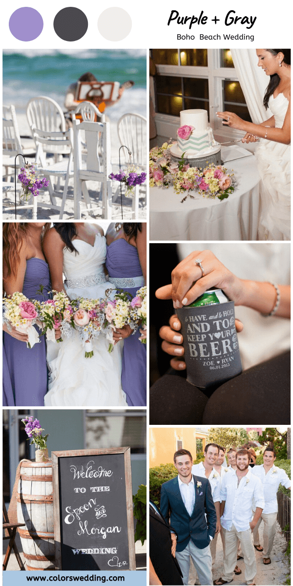 boho beach wedding purple gray