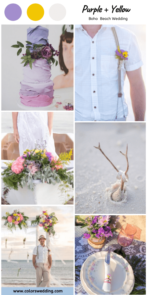 boho beach wedding purple yellow