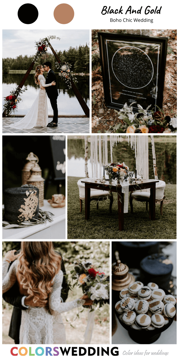 Top 8 Boho Chic Wedding Color Ideas: Black + Gold