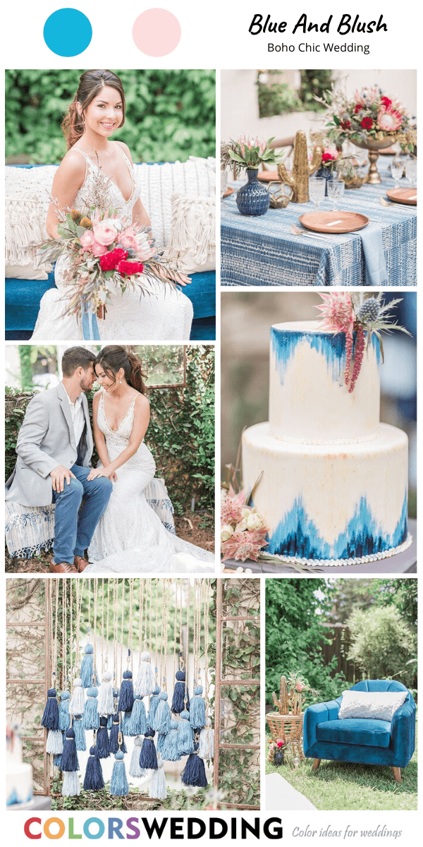 Top 8 Boho Chic Wedding Color Ideas: Blue + Blush