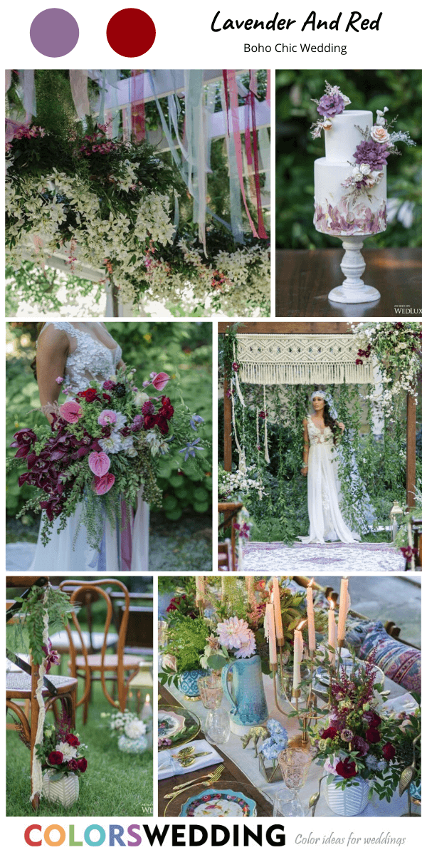 Top 8 Boho Chic Wedding Color Ideas: Lavender + Red