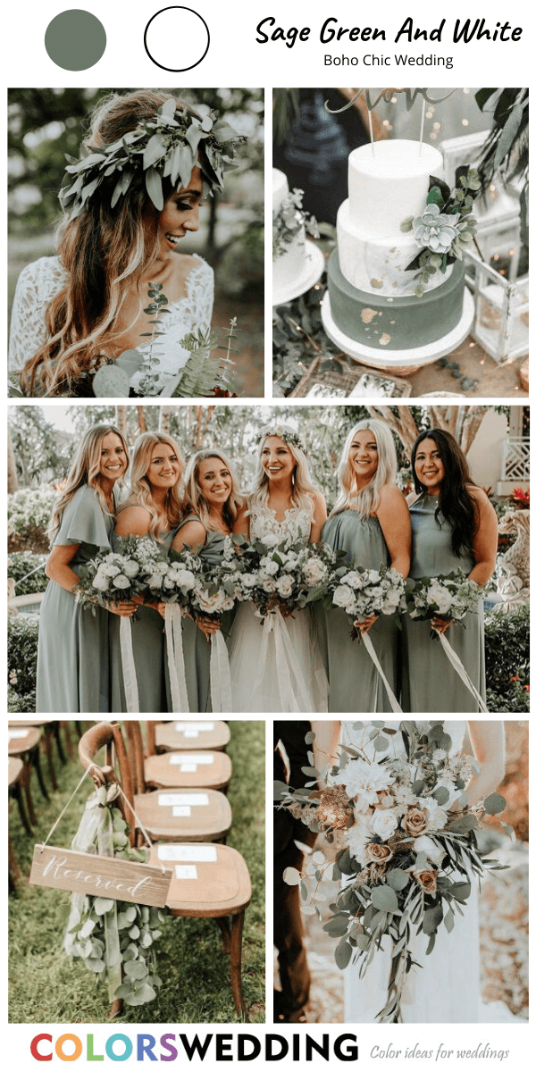 Top 8 Boho Chic Wedding Color Ideas: Sage Green + White