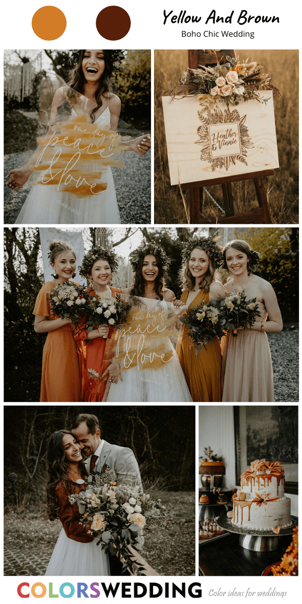 Top 8 Boho Chic Wedding Color Ideas: Yellow + Brown