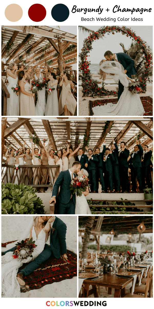 Top 8 Burgundy and Champagne Wedding Color Ideas: Burgundy and Champagne Wedding in Beach Wedding