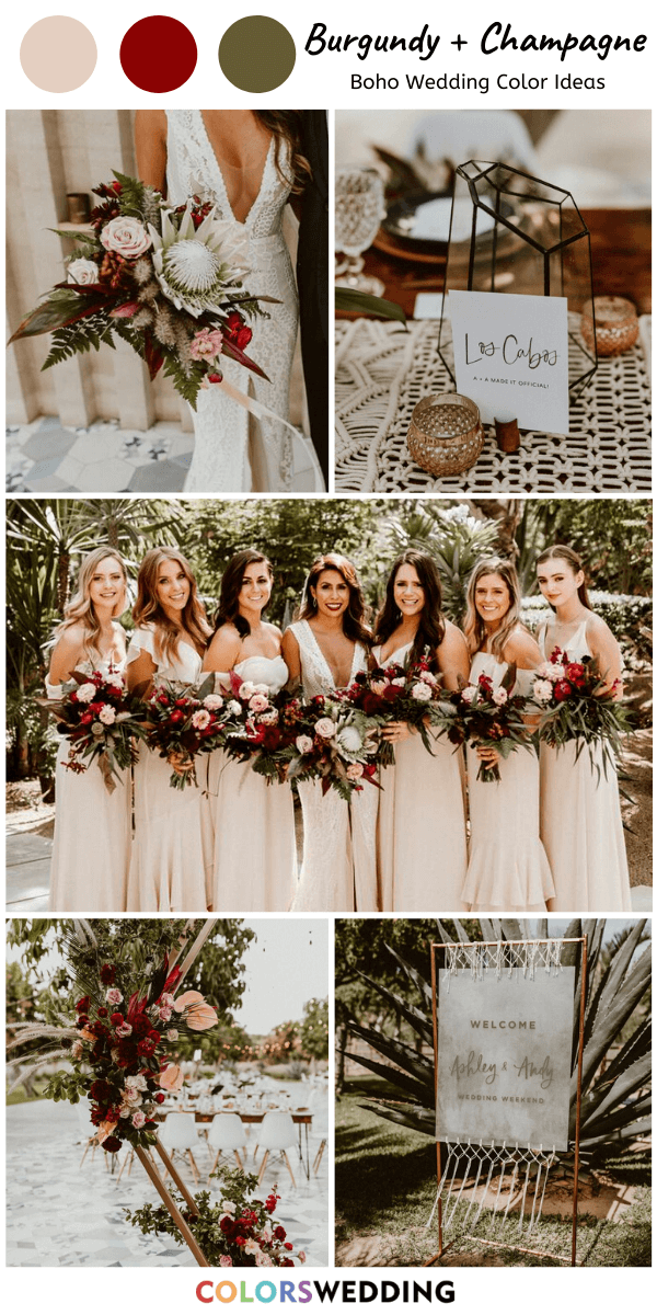 Top 8 Burgundy and Champagne Wedding Color Ideas: Burgundy and Champagne Wedding in Boho Wedding