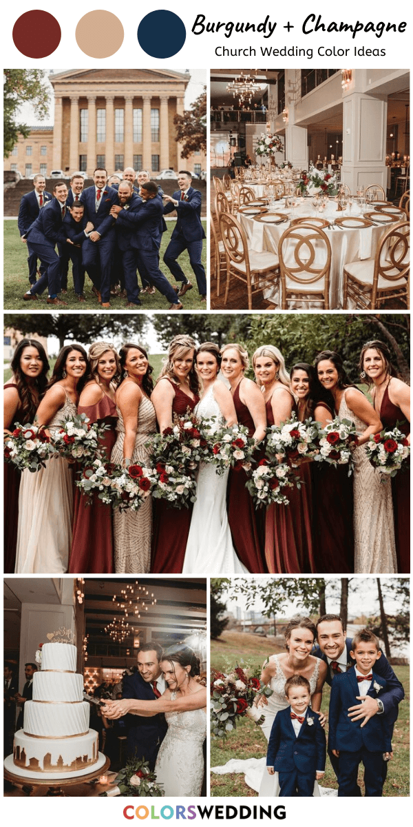 Top 8 Burgundy and Champagne Wedding Color Ideas: Burgundy and Champagne Wedding in Church Wedding