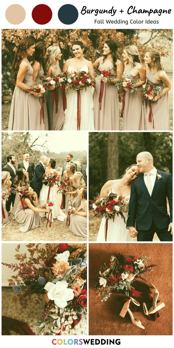 Top 8 Burgundy and Champagne Wedding Color Ideas: Burgundy and Champagne Wedding in Fall