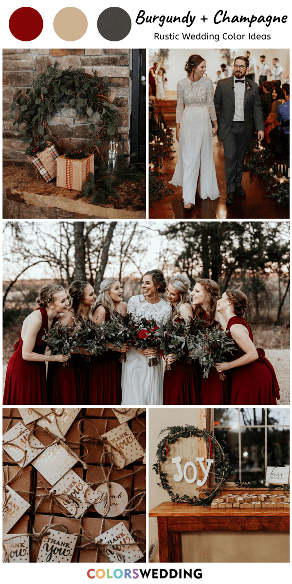 Top 8 Burgundy and Champagne Wedding Color Ideas: Burgundy and Champagne Wedding in Rustic Wedding