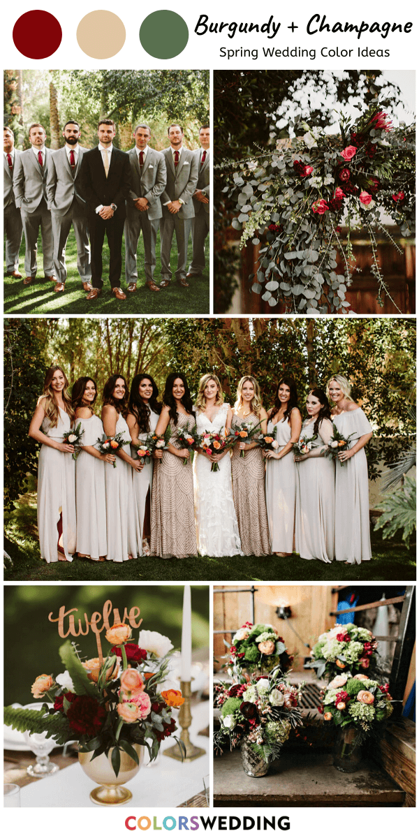 Top 8 Burgundy and Champagne Wedding Color Ideas: Burgundy and Champagne Wedding in Spring