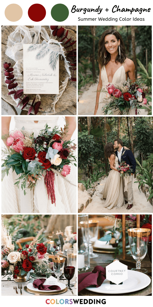 Top 8 Burgundy and Champagne Wedding Color Ideas: Burgundy and Champagne Wedding in Summer