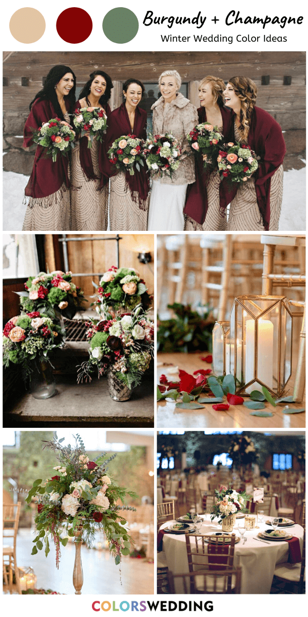 Top 8 Burgundy and Champagne Wedding Color Ideas: Burgundy and Champagne Wedding in Winter