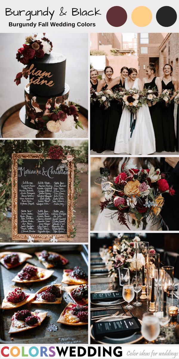 Top 7 burgundy fall wedding color combos: Burgundy + Black