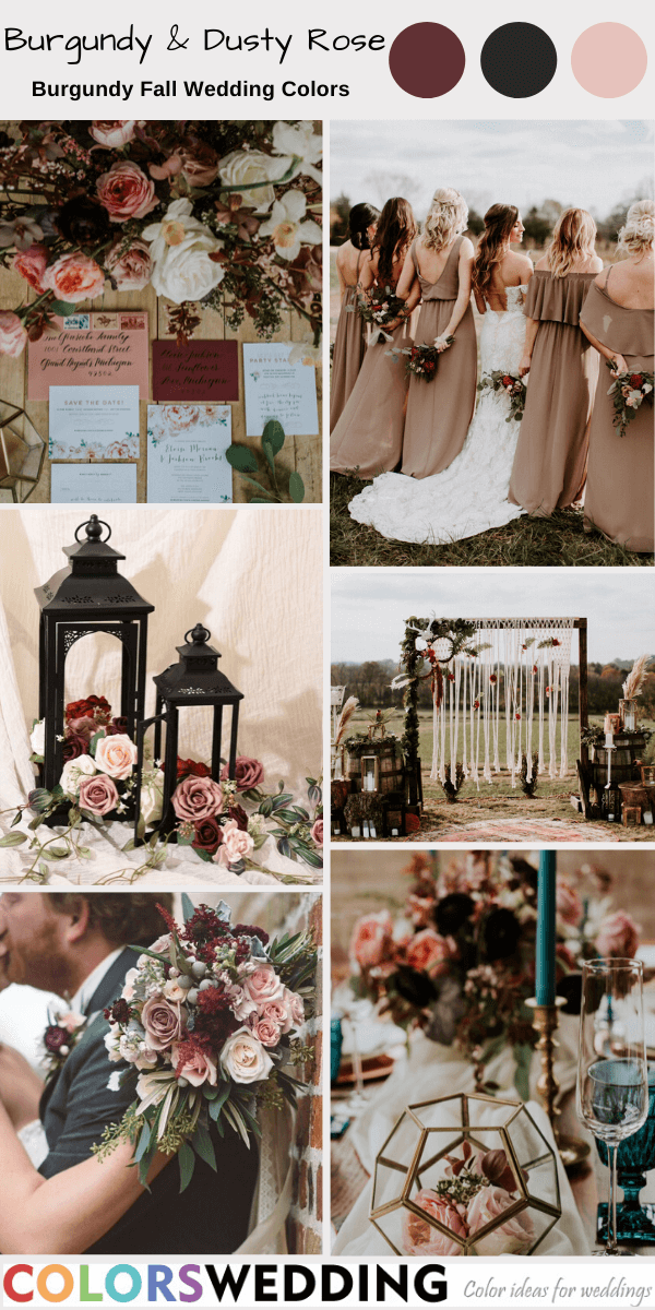 Top 7 burgundy fall wedding color combos: Burgundy + Dusty Rose