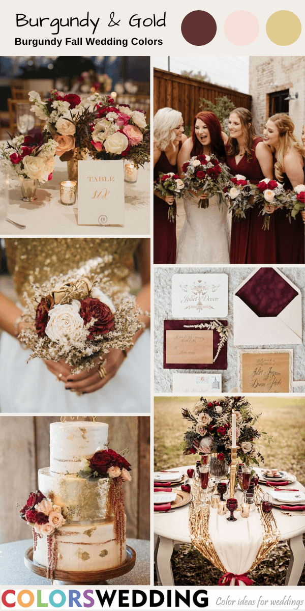 Top 7 burgundy fall wedding color combos: Burgundy + Gold