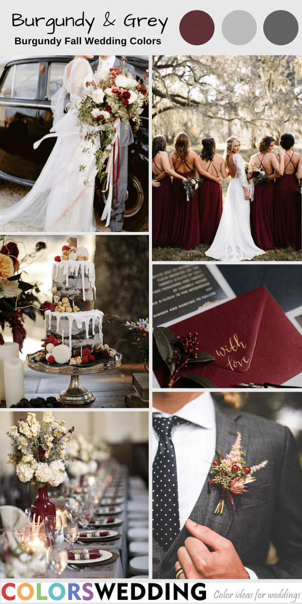 Top 7 burgundy fall wedding color combos: Burgundy + Grey