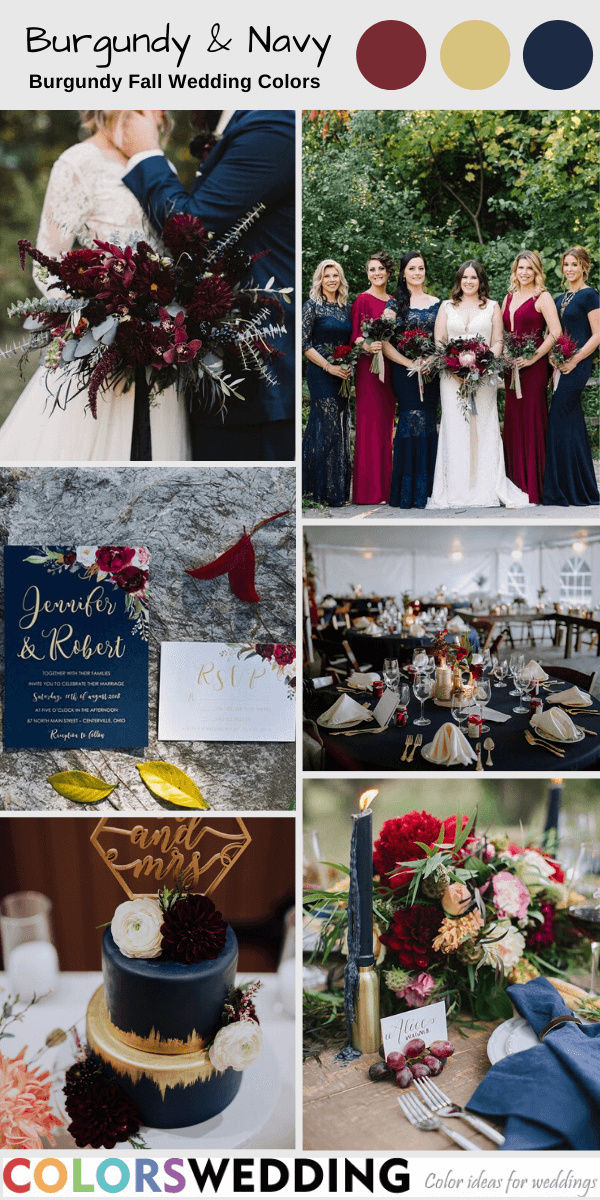 Top 7 burgundy fall wedding color combos: Burgundy + Navy