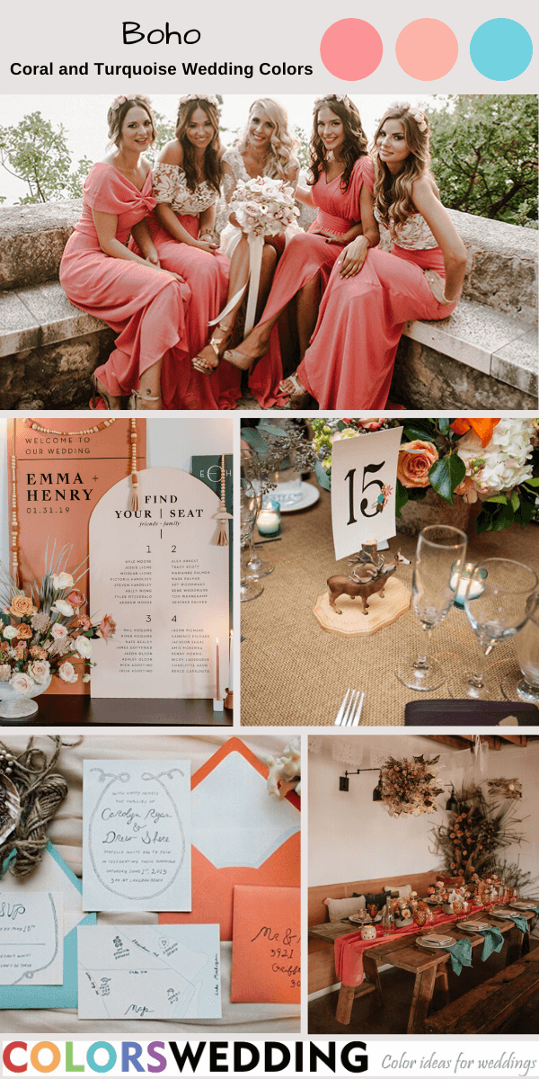 coral and turquoise wedding colors boho wedding