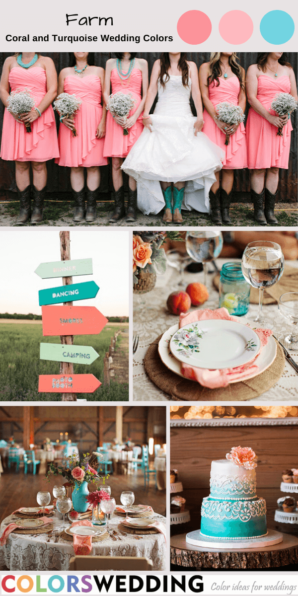 coral and turquoise wedding colors farm wedding