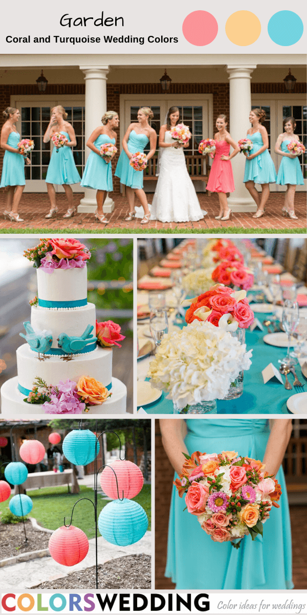 coral and turquoise wedding colors garden wedding