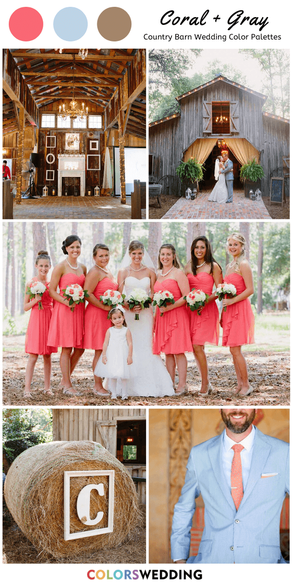 Top 8 Country Barn Wedding Color Palettes: Coral + Gray