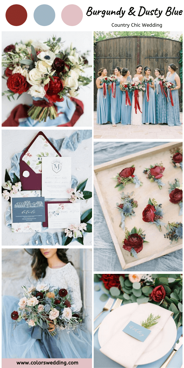 country chic wedding burgundy and dusty blue
