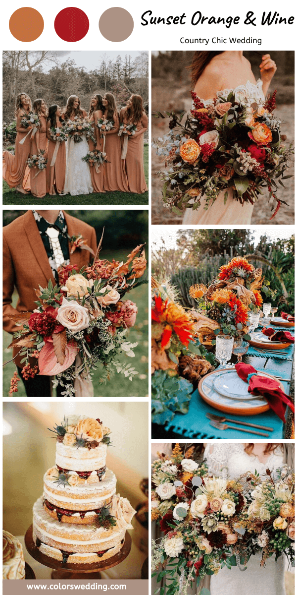 country chic wedding sunset orange and wine