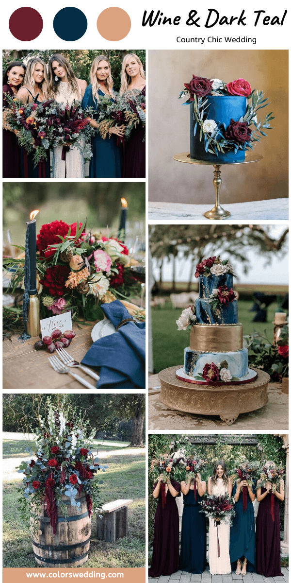 country chic wedding wine and dark teal