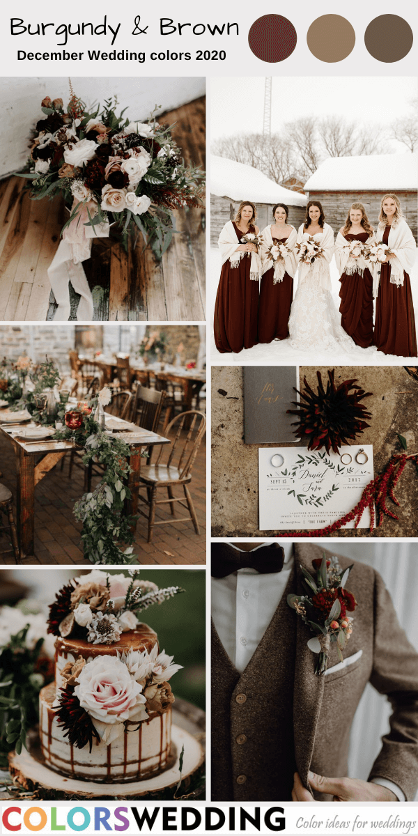 december wedding colors 2020 burgundy and brown