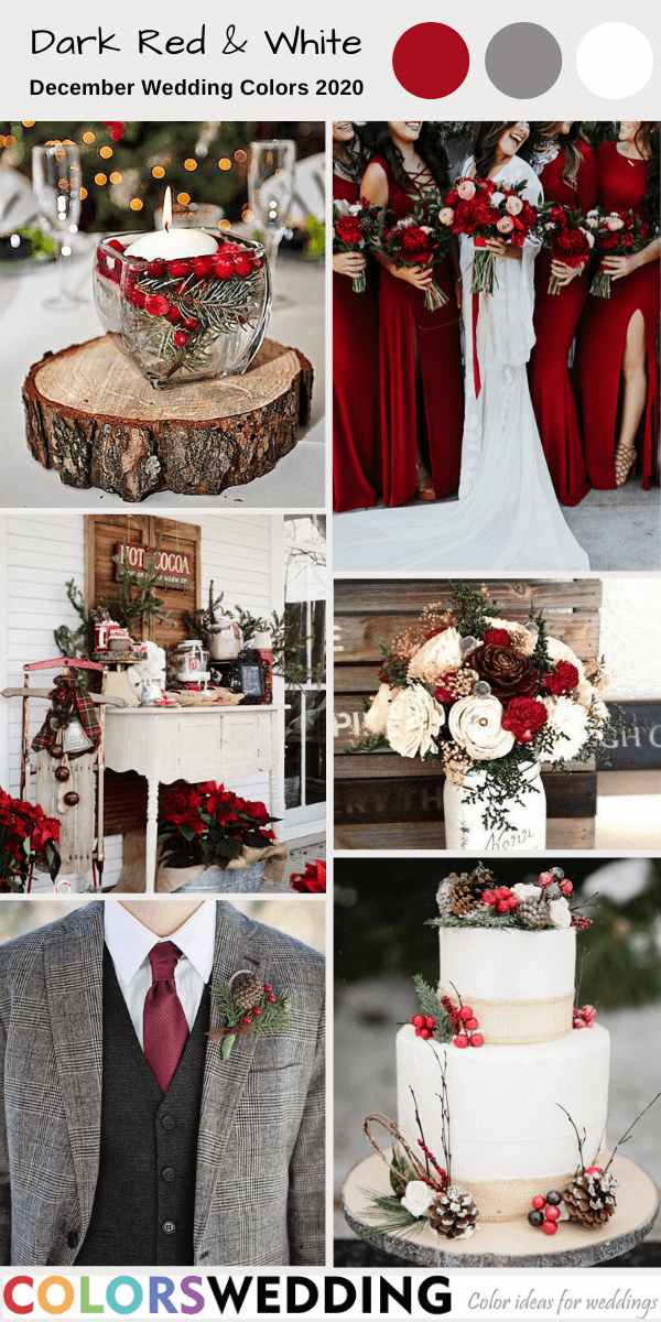 december wedding colors 2020 dark red and white