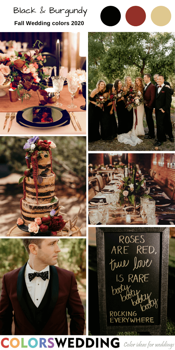 Fall Wedding Color Palettes 2020 - Black + Burgundy