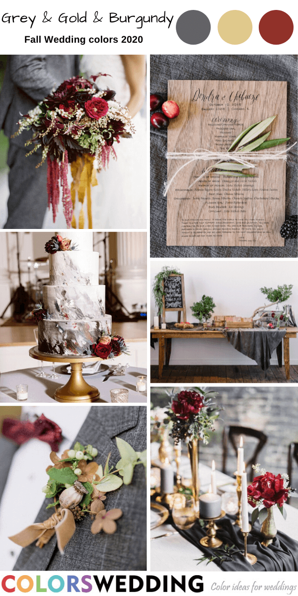 Fall Wedding Color Palettes 2020 - Grey + Gold + Burgundy