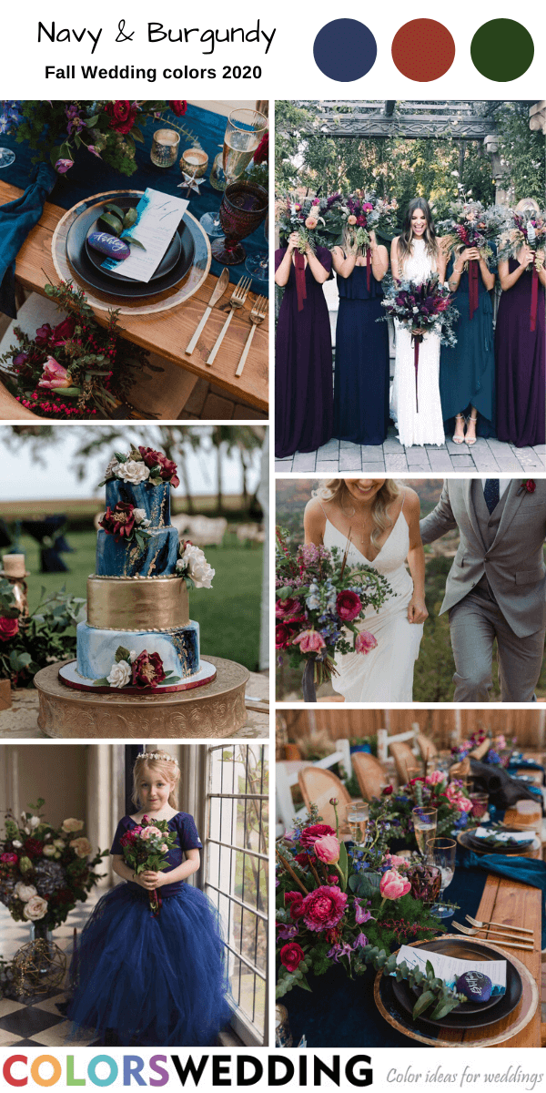 Fall Wedding Color Palettes 2020 - Navy + Burgundy